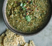 Homemade green tomatillo salsa food photography recipe idea