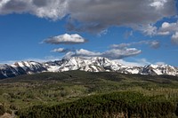 View of the snow-capped mountains surrounding Telluride, a historic Colorado mining town turned ski resort. Original image from <a href="https://www.rawpixel.com/search/carol%20m.%20highsmith?sort=curated&amp;page=1">Carol M. Highsmith</a>&rsquo;s America, Library of Congress collection. Digitally enhanced by rawpixel.