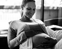 A cheerful pregnant woman