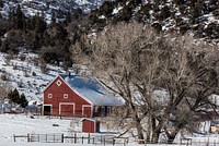 Red barn and outbuilding near Snowmass Village, a ski-resort community outside Aspen, Colorado. Original image from <a href="https://www.rawpixel.com/search/carol%20m.%20highsmith?sort=curated&amp;page=1">Carol M. Highsmith</a>&rsquo;s America, Library of Congress collection. Digitally enhanced by rawpixel.