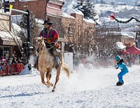 Action at a frigid street rodeo, part of the annual Winter Carnival in Steamboat Springs, Colorado. Original image from <a href="https://www.rawpixel.com/search/carol%20m.%20highsmith?sort=curated&amp;page=1">Carol M. Highsmith</a>&rsquo;s America, Library of Congress collection. Digitally enhanced by rawpixel.