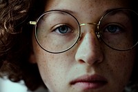 Young Caucasian girl wearing eyeglasses
