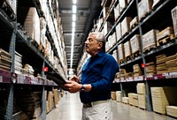 A caucasian warehouse manager checking stock inventory