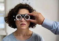 Young Caucasian girl getting an eye examination