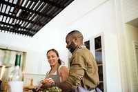 Couple cooking in a kitchen together