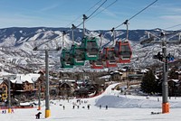 Scene at Snowmass, a skiing and snowboarding area Pitkin County, Colorado, in the valley of the Roaring Fork River between Aspen and Basalt. Original image from <a href="https://www.rawpixel.com/search/carol%20m.%20highsmith?sort=curated&amp;page=1">Carol M. Highsmith</a>&rsquo;s America, Library of Congress collection. Digitally enhanced by rawpixel.
