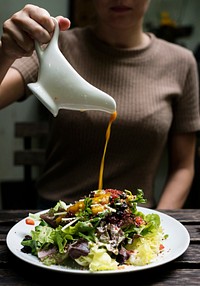 Salad dish with dressing