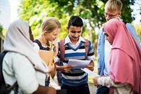 Diverse children studying outdoor