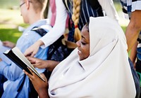 Diverse children studying outdoor