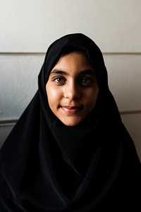 A portrait of cheerful Muslim woman