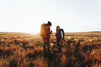 Couple hiking together in the wilderness