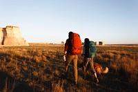 Couple hiking together in the wilderness