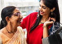 Indian mother and daughter enjoying shopping