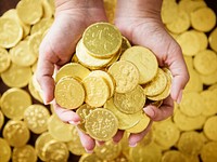 Wealthy people with golden coins