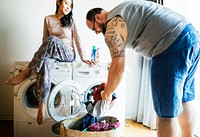 Couple doing a laundry