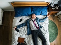 Drunk business man falling asleep as soon as he came back home