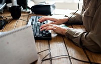 Caucasian woman using computer