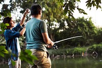 Couple fishing in the jungle