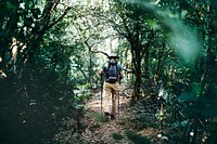 Man trekking in a forest