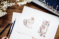 Illustrationist coloring adorable animals workspace concept