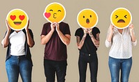 Diverse people covered with emoticons