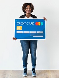 Black woman holding credit card isolated