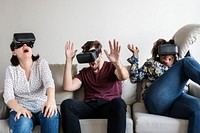 Friends enjoying VR at home