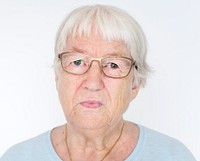 Portrait of serious white elderly woman