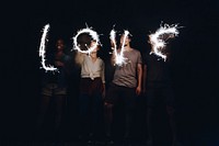 Sparklers forming the word love