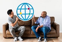 Diverse men holding browser icon