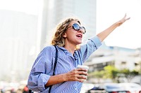 Woman calling for a cab