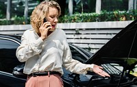 Tensed woman on call about her car