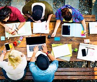 Diverse friends studying together