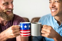 White men having morning coffee together