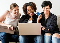 Group of friends purchasing products online