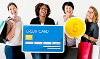 Diverse women with credit card icon