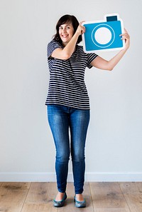 Woman holding a social network icon