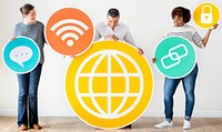 Diverse people with social media icons