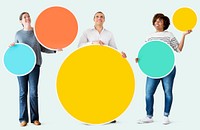Diverse people holding colorful circles