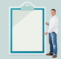 Man holding big clipboard mockup