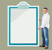 Man holding big clipboard mockup