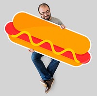 Man holding a big hot dog