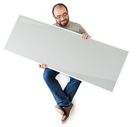 Man holding a blank banner