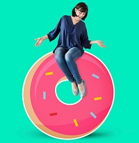 Woman sitting on a doughnut