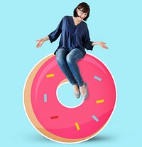 Woman sitting on a doughnut