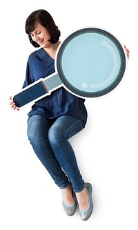 Woman holding magnifying glass icon