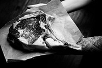 Raw tomahawk steak food photography recipe idea