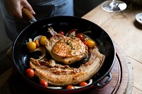 Steak in a pan food photography recipe idea