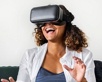 Woman experiencing the visual reality goggles<br /><br />