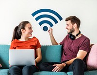 Couple with internet signal icon